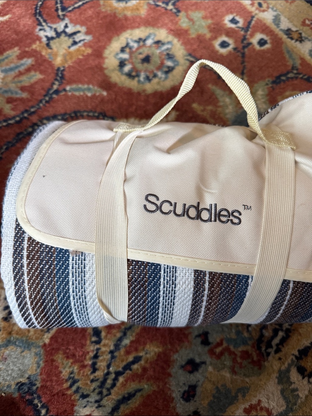 Scuddles Striped Cozy Roll-Up  Beach Blanket - Cream & Blue